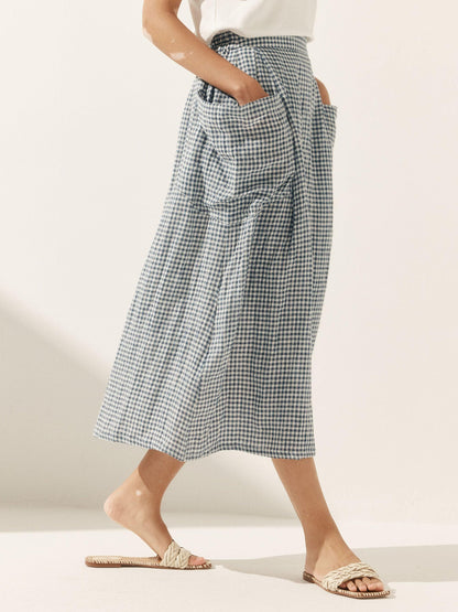 100% Linen Elastic Waist Skirt MARINA