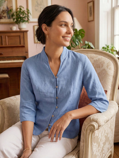 100% Linen Hand Button Fitted Jacket AMELIA