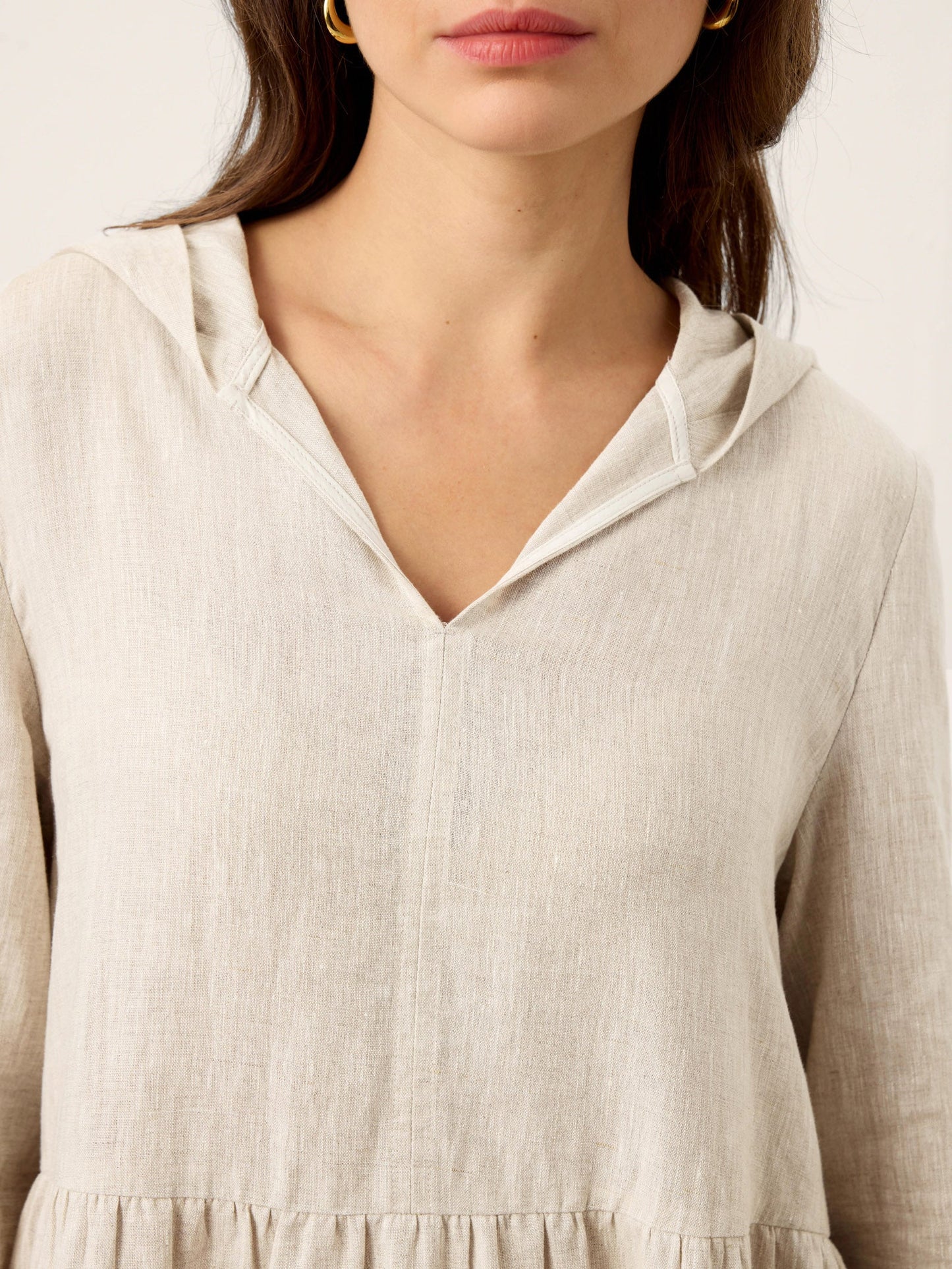 100% Linen Sculpted-Hood Caftan Maxi Dress LINETTE
