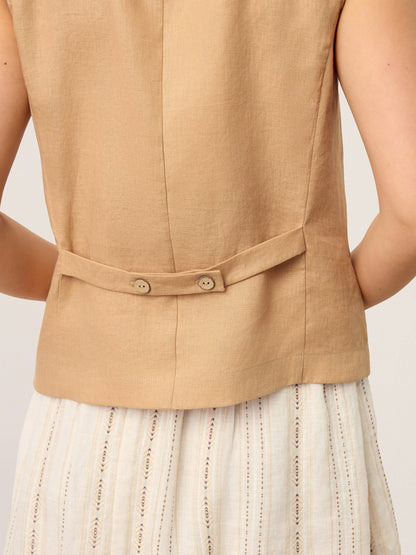 100% Linen Cinch-Back Sleeveless Tailored Vest BRONWYN