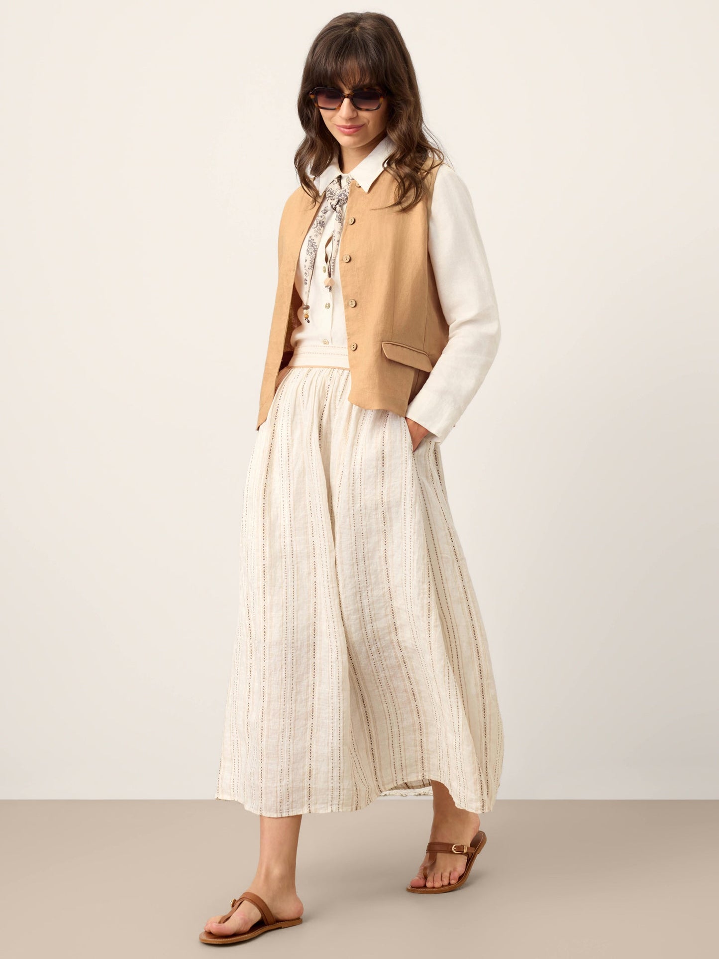 100% Linen Cinch-Back Sleeveless Tailored Vest BRONWYN