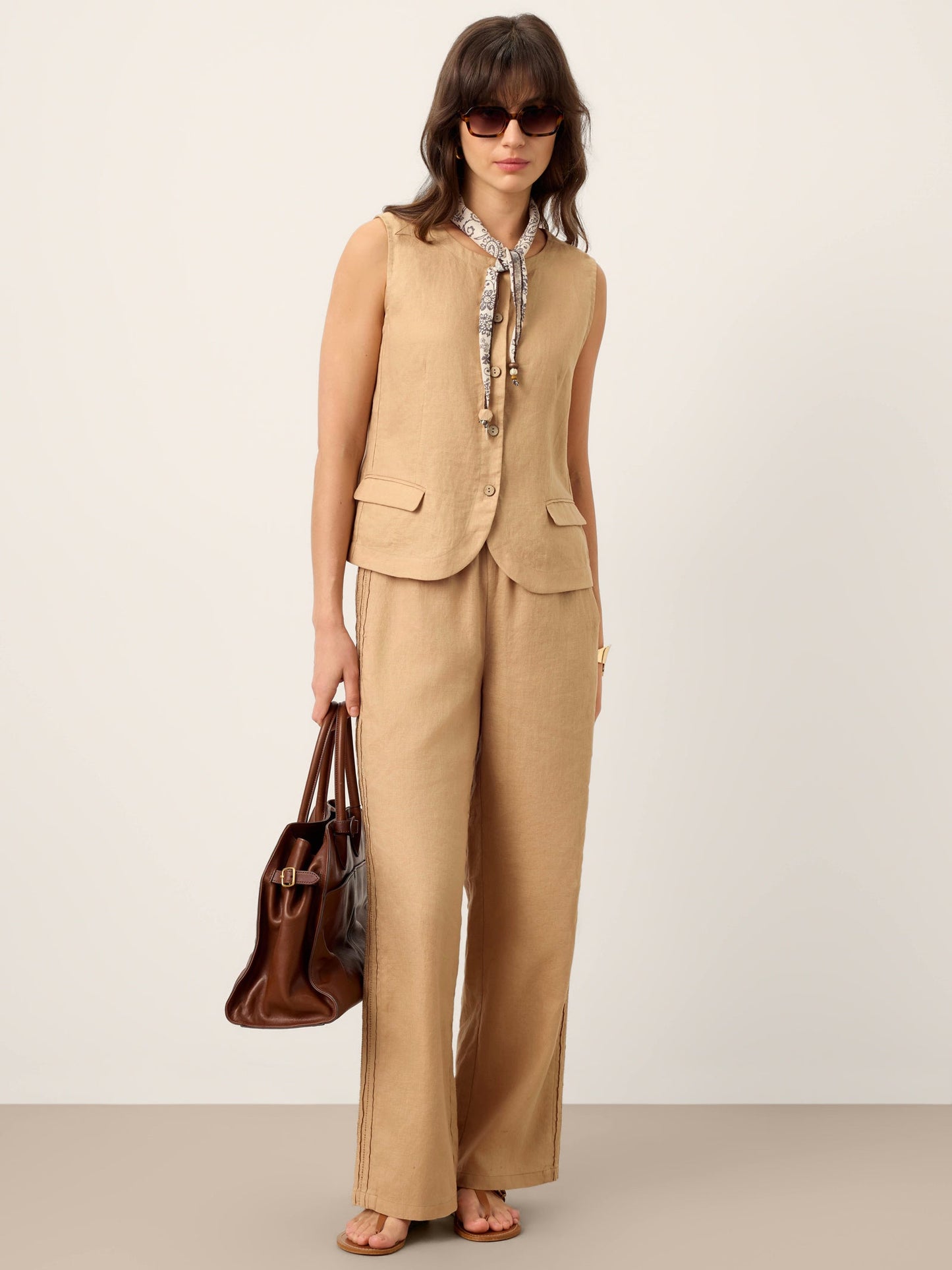 100% Linen Cinch-Back Sleeveless Tailored Vest BRONWYN