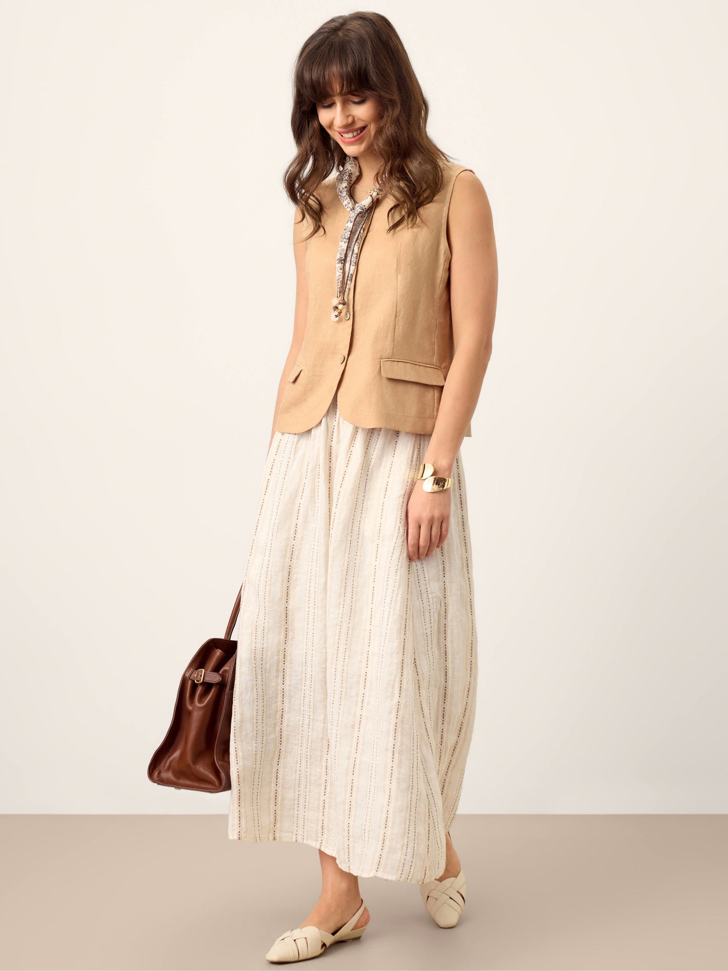 100% Linen Cinch-Back Sleeveless Tailored Vest BRONWYN