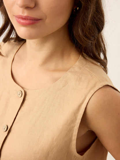 100% Linen Cinch-Back Sleeveless Tailored Vest BRONWYN