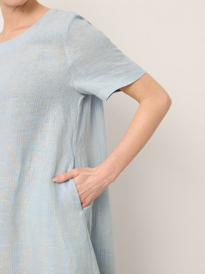100% Linen A-Line Gathered Panel High-Low Maxi Dress LURLINE