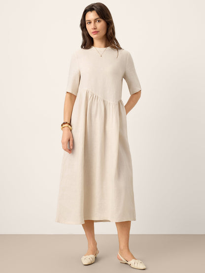 100% Linen Arch-Seam Fluid Maxi Dress EUDORA