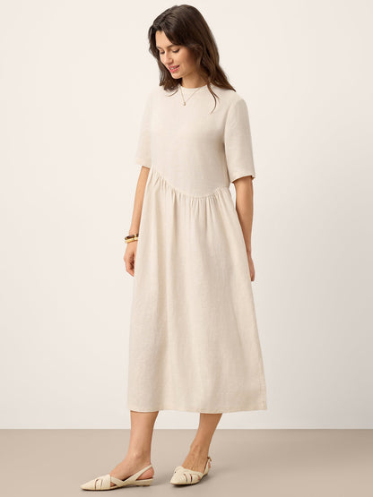 100% Linen Arch-Seam Fluid Maxi Dress EUDORA