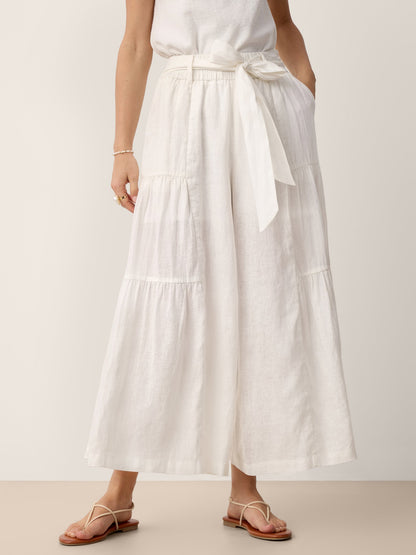 100% Linen Bow-Waist Tiered Pants TARYN