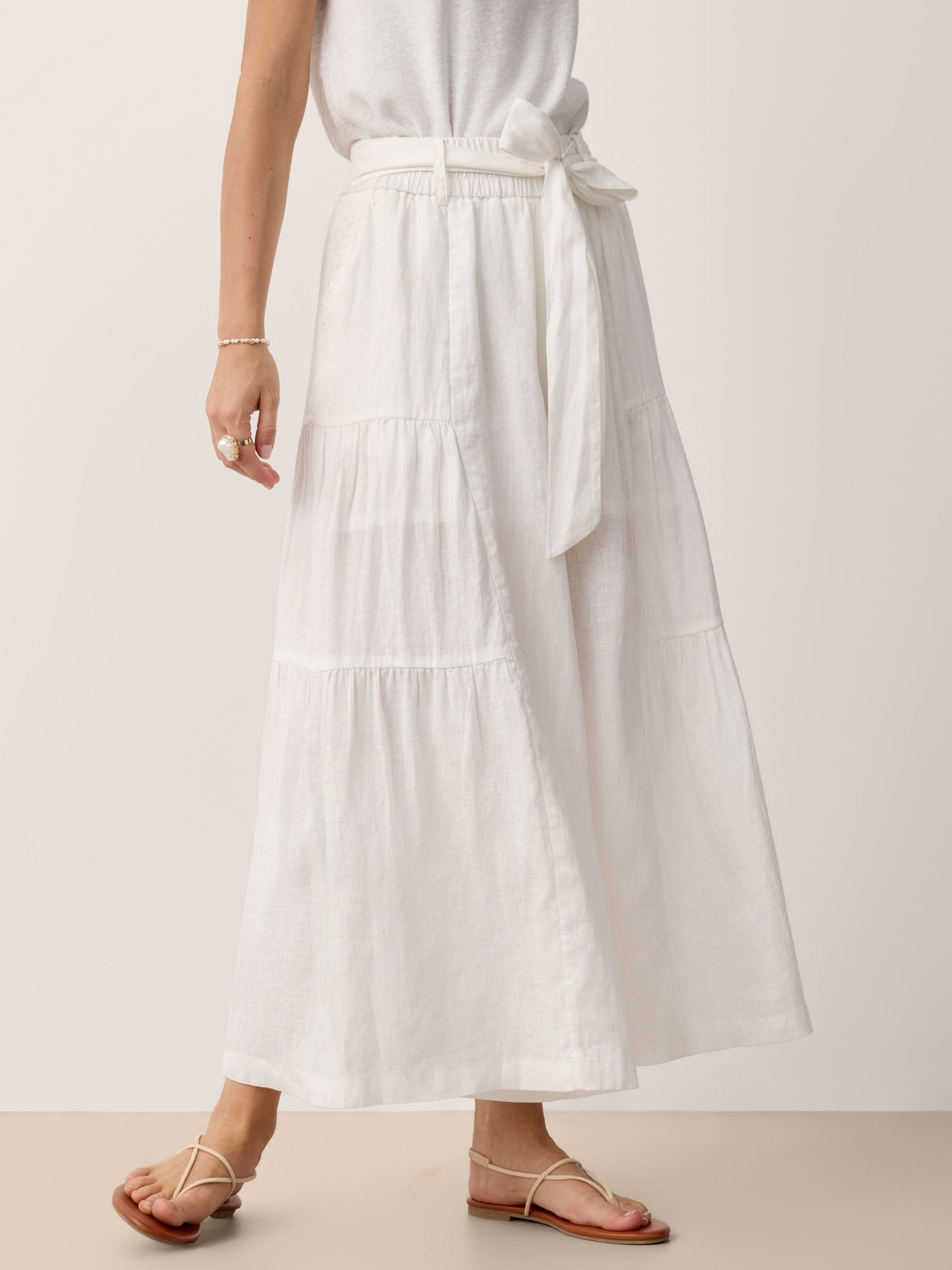 100% Linen Bow-Waist Tiered Pants TARYN