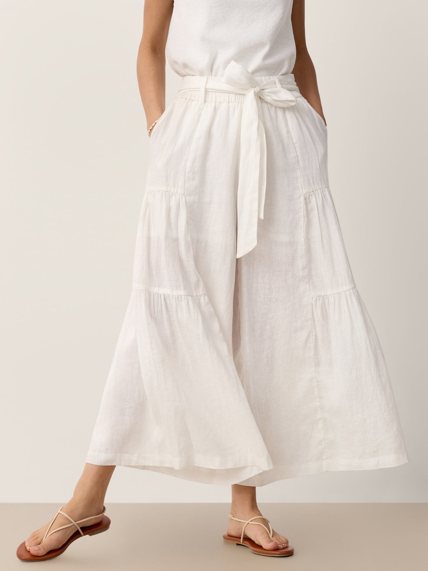 100% Linen Bow-Waist Tiered Pants TARYN