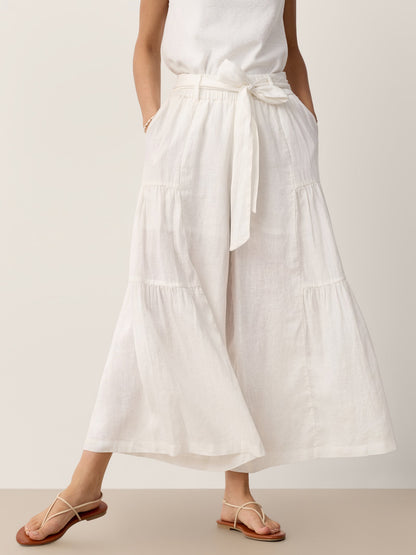 100% Linen Bow-Waist Tiered Pants TARYN