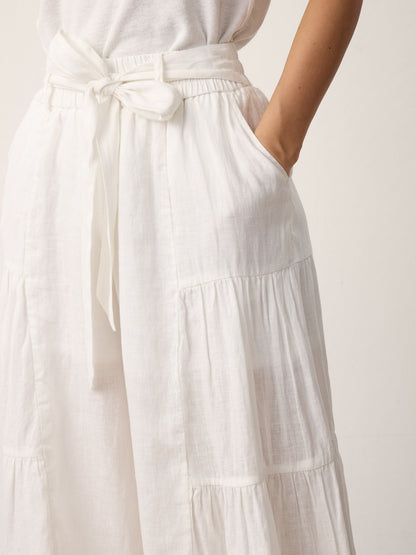 100% Linen Bow-Waist Tiered Pants TARYN