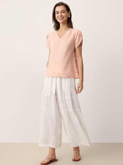 100% Linen Bow-Waist Tiered Pants TARYN