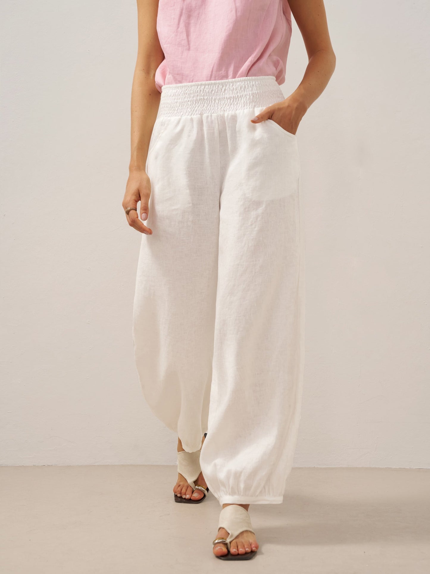 100% Linen Broad Elastic Waistband Pants TALIA