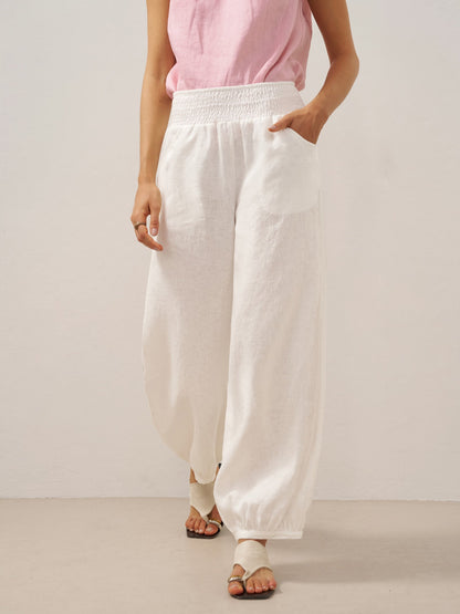 100% Linen Broad Elastic Waistband Pants TALIA
