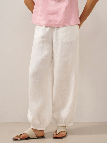 100% Linen Broad Elastic Waistband Pants TALIA