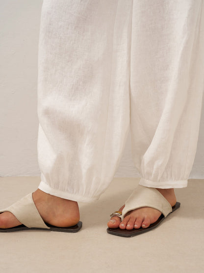 100% Linen Broad Elastic Waistband Pants TALIA