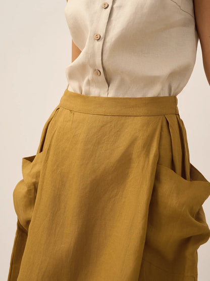 Linen Checked Elastic Waist Skirt MARINA