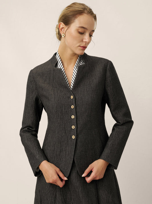 Linen Mandarin Collar Button-Up Shirt Jacket KIMBERLY