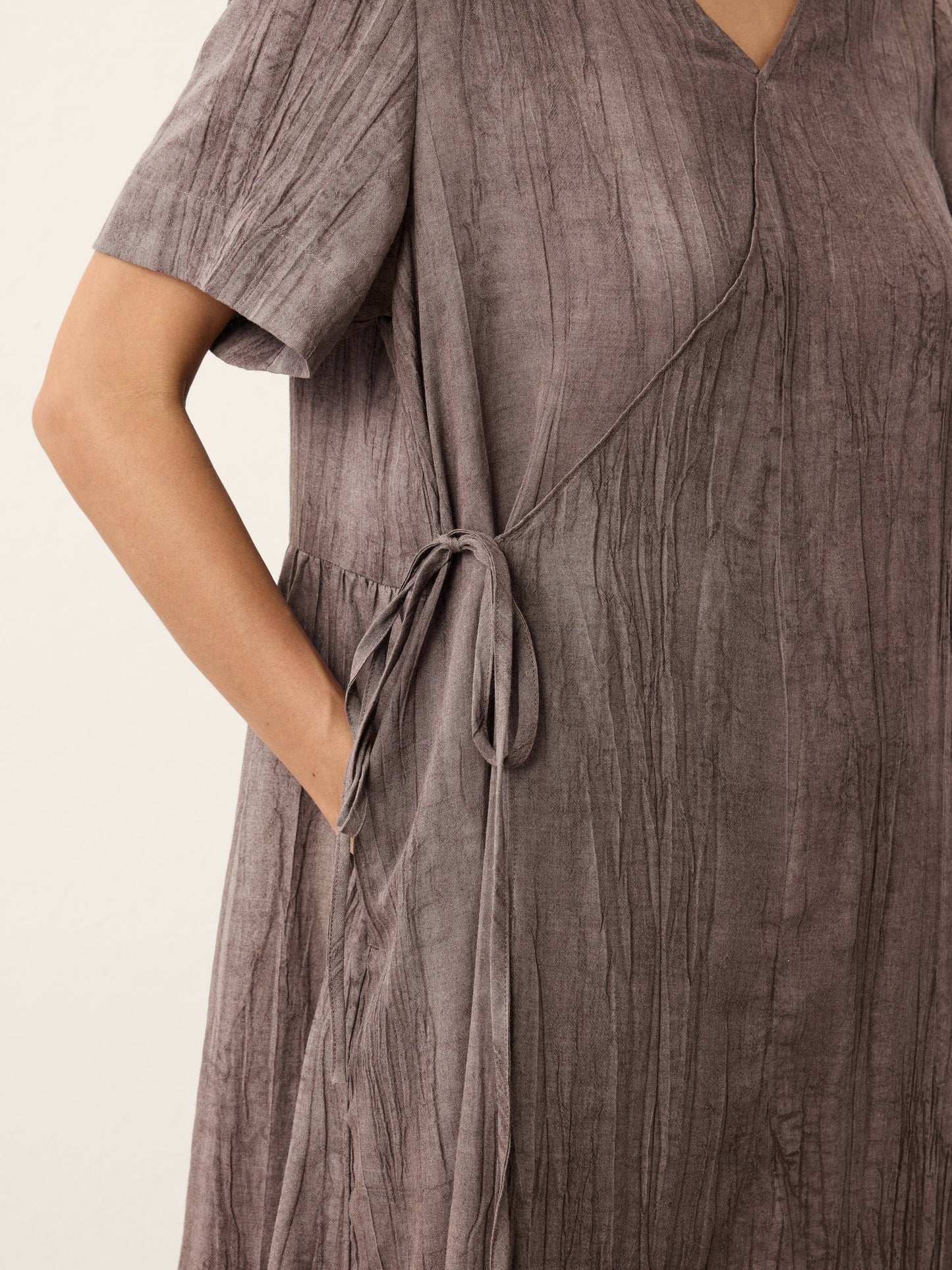 Lyocell Textured V Neck Tie Waist Maxi Dress SUSANNA