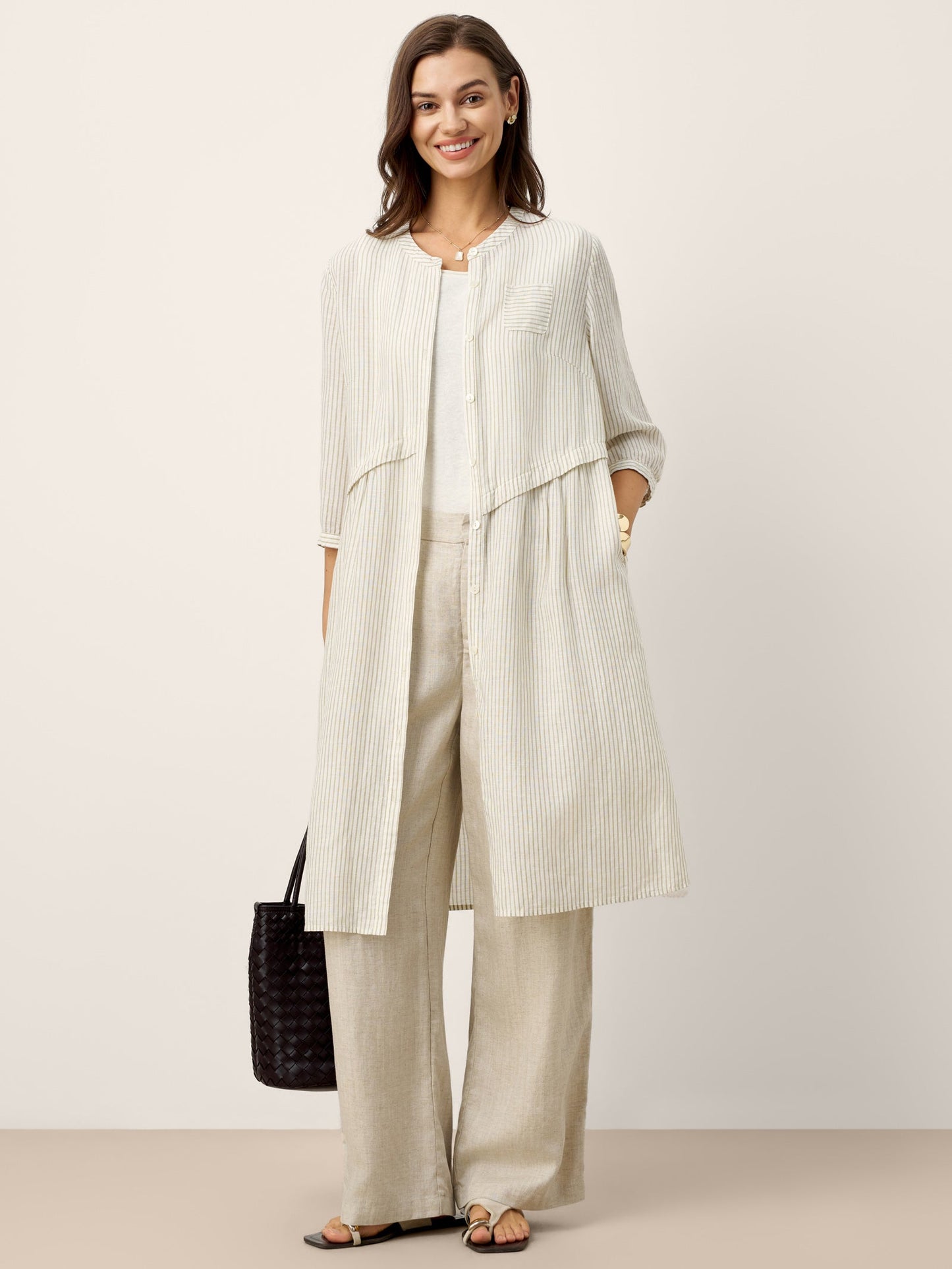 Linen-Lyocell Deconstructed Asymmetric Front Pleat Midi Dress EULALIE